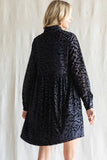 Corrine Velvet Leopard Baby Doll Dress-Black