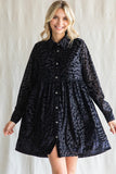 Corrine Velvet Leopard Baby Doll Dress-Black