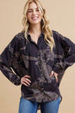 Aaron Satin Animal Print Top-Black