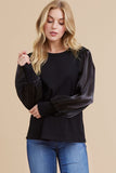 Cleo Sheer Sleeve Knit Top-Black