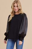 Cleo Sheer Sleeve Knit Top-Black