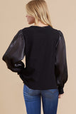 Cleo Sheer Sleeve Knit Top-Black