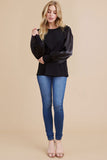 Cleo Sheer Sleeve Knit Top-Black