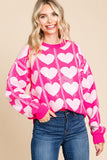 Sequin Heart Print Knit Pullover