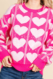 Sequin Heart Print Knit Pullover