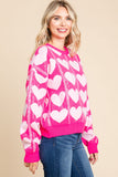 Sequin Heart Print Knit Pullover