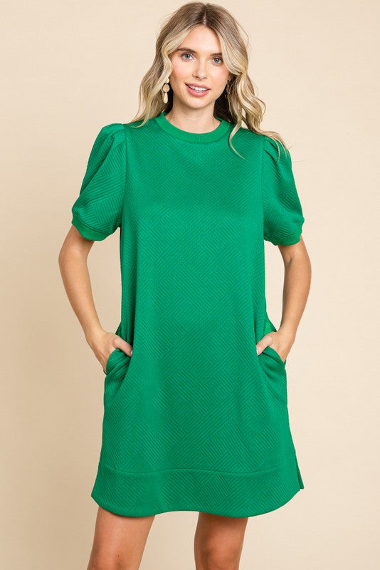 Alana Textured Dress-Kelly Green