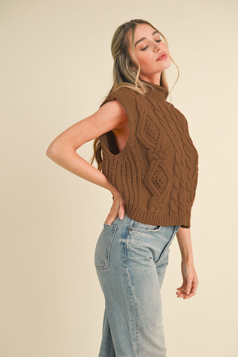 openyy【OPEN Yy】 CHUNKY KNIT VEST : BROWN OPEN YY] CHUNKY KNIT VEST - BROWN - VISUAL AID
