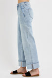 Curvy High Rise Ankle Wide Cuffed Jeans