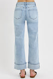 Curvy High Rise Ankle Wide Cuffed Jeans