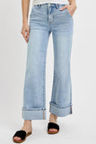Curvy High Rise Ankle Wide Cuffed Jeans