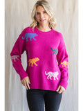 Annie Animal Print Sweater-Magenta