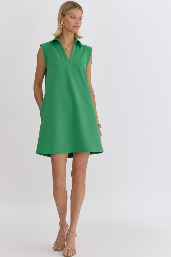 Ava Collard Textured Dress-Green