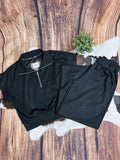 Bex Half Zip Cap Sleeve Set-Black