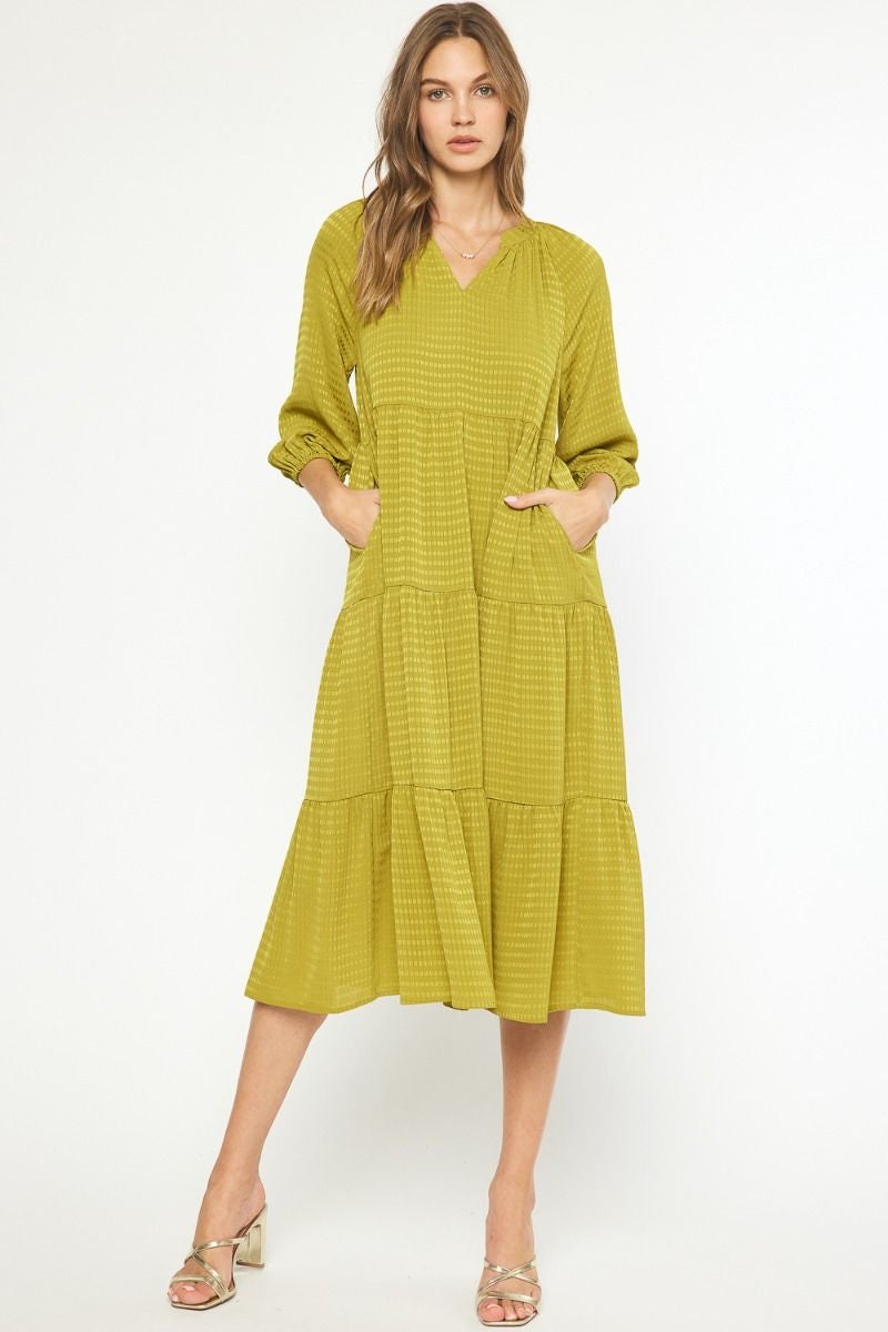 the dress dijon Leann Textured V-Neck Midi Dress Dijon – Missy's Boutique
