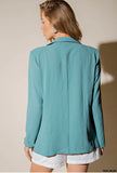 Kristi Pleated Sleeve Blazer-Teal Blue