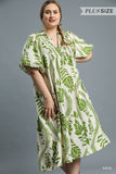 Aiden Leaf Print Midi Dress-CURVY