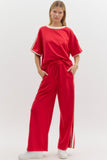 Terry Red Lined Pant Set