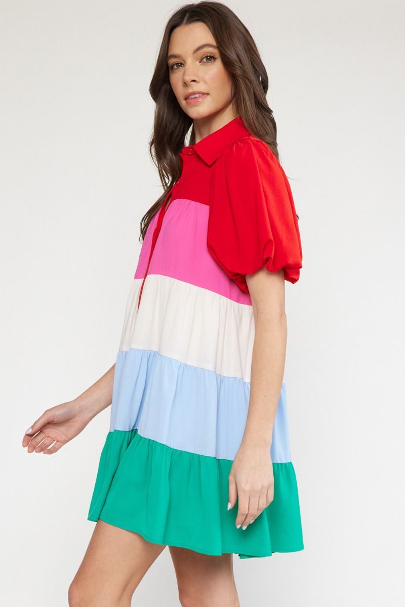 Maddie Puff Sleeve Color Block Dress – Missy's Boutique