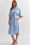Theo Button Down Midi Dress-Chambray