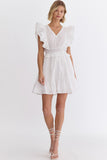 Sage Ruffled Solid Mini Dress -White
