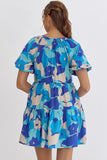 Breanna Print Mini Dress-Blue
