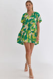 Breanna Print Mini Dress-Green