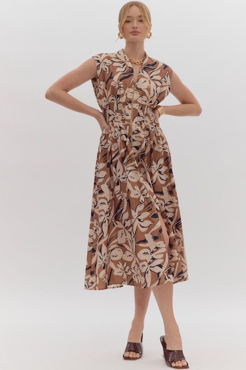 beem floral midi dress Beem - Short-Sleeve V-Neck Floral Print Bow Accent Frill Trim Midi A-Line Dress