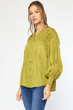 Naomi Smocked Long Sleeve Top-Olive