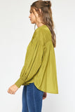 Naomi Smocked Long Sleeve Top-Olive