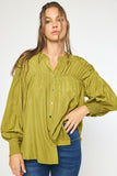 Naomi Smocked Long Sleeve Top-Olive
