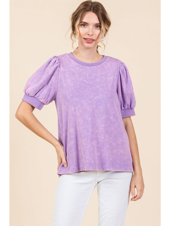 Eden Solid Puff Sleeve Top-Lavender
