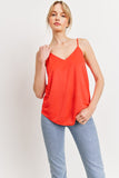 Jaden Solid V-Neck Sleeveless Tank Top-Red