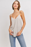 Jaden Solid V-Neck Sleeveless Tank Top-Oyster