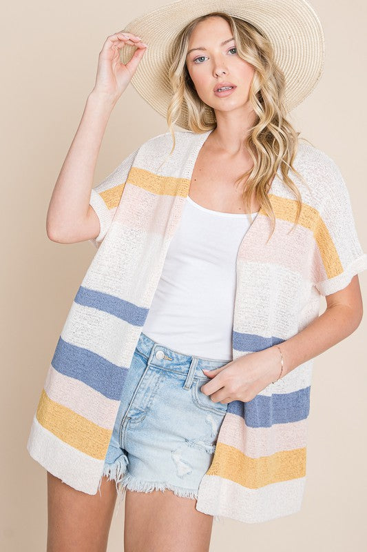 Malery Multi Color Stripe Cardigan Blue