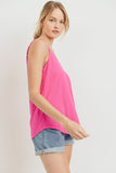 Jaden Solid V-Neck Sleeveless Tank Top-Pink