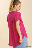Ivy Linen Collar Button Down Top-Pink