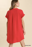 Avery Collar Button Down Dress-Red