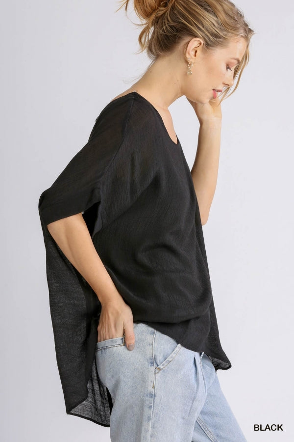 Sophia Dolman Sleeve Sheer Top-Black