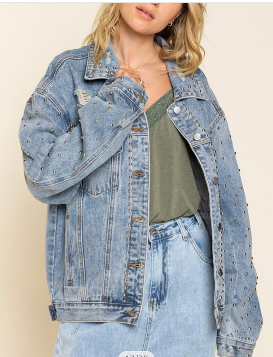 Fiona Studded Oversized Denim Jacket – Missy's Boutique