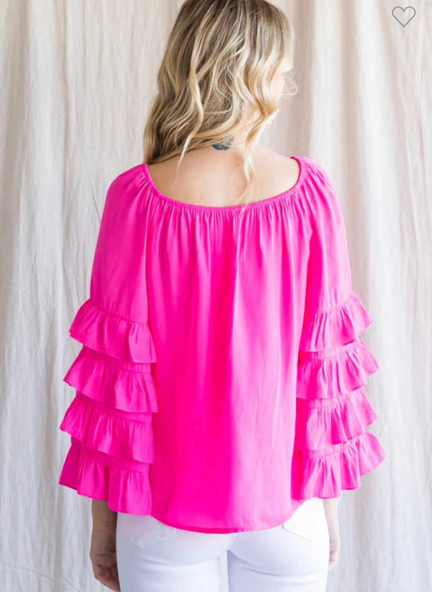 Pink top store with ruffle sleeves