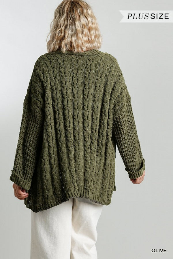 Kait Cable Knit Cardigan-Curvy-Olive – Missy's Boutique