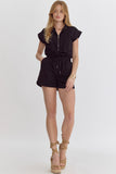 Chelsey Zip Up Romper-Black