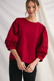 Rose Puff 3/4 Sleeve Solid Top-CURVY