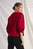 Rose Puff 3/4 Sleeve Solid Top-CURVY