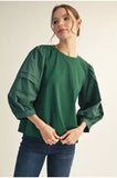 Rose Puff 3/4 Sleeve Solid Top-CURVY
