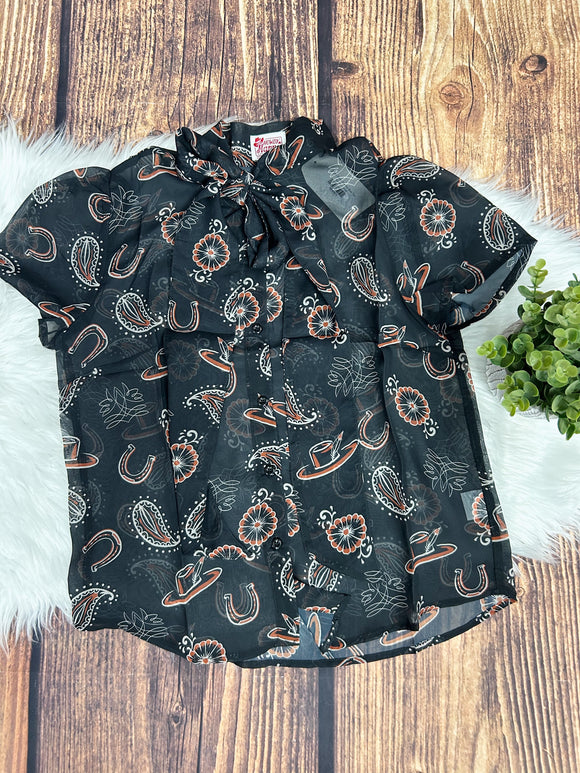 Black Sheer Feather Bow Top