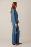 Clara Embroidered Denim Button Down Shirt