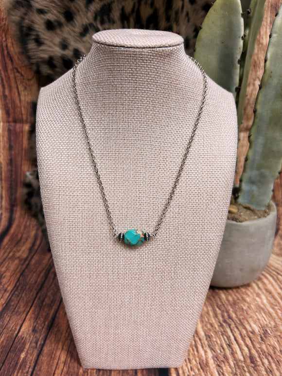 Silver/Turquoise Spin Stone Necklace