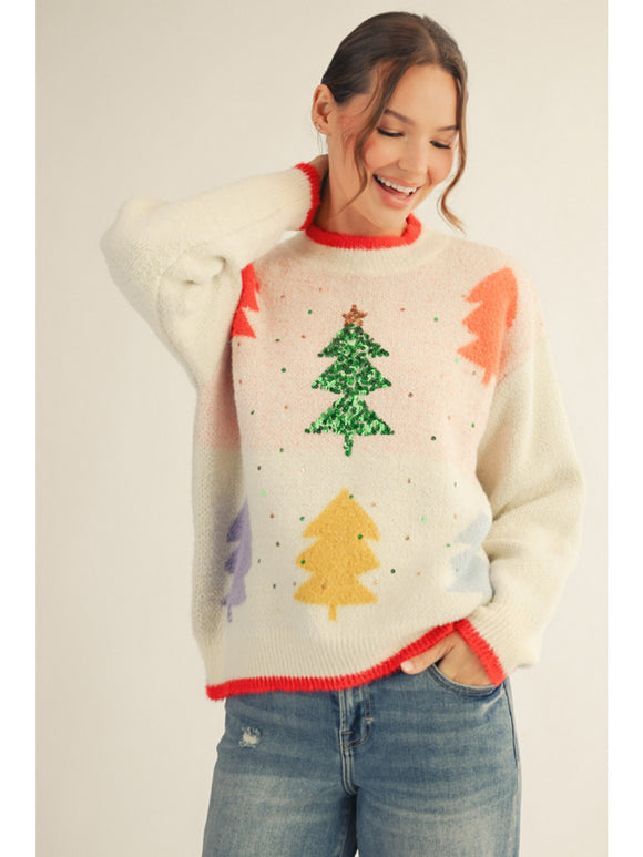 Karis Sequins Fuzzy Sweater Top
